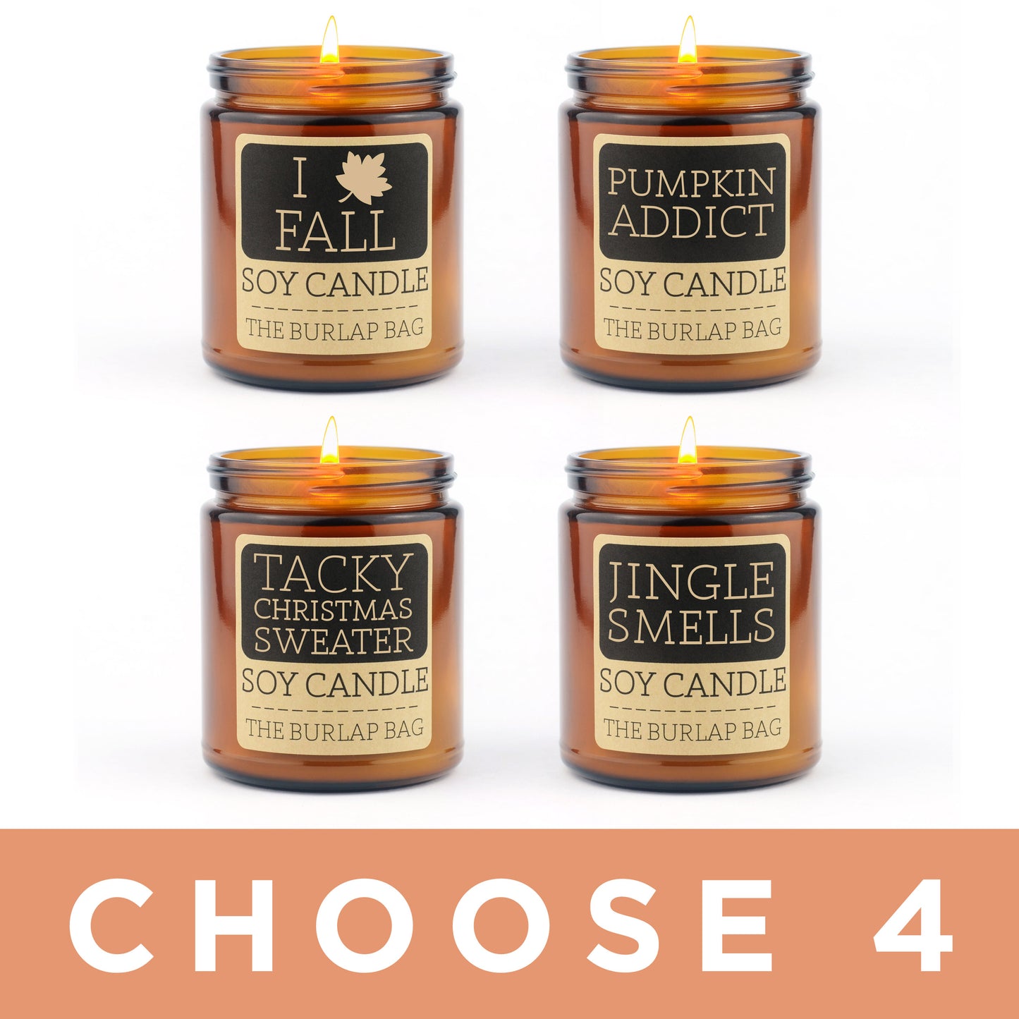 Fall & Holidays 4-pack - Soy Candles 9oz